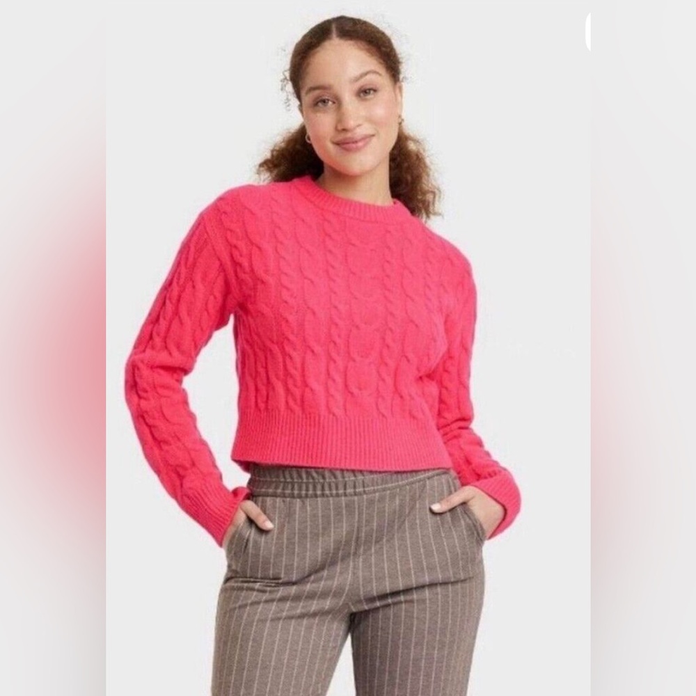 a new day Bright Pink Cable Knit Sweater
